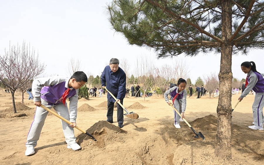 习近平在参加首都义务植树活动时强调 为山川大地增…